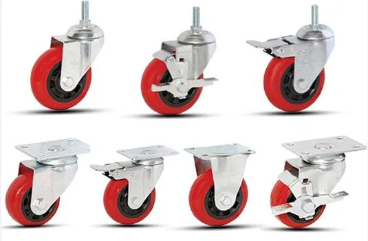 3 Inch Medium Duty Red Polyurethane Brake Caster Industrial Casters