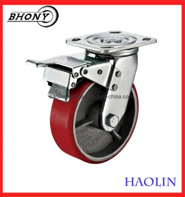 4inch-8inch Swivel Brake Plate Steel Core Red PU Wheels Heavy Duty Casters