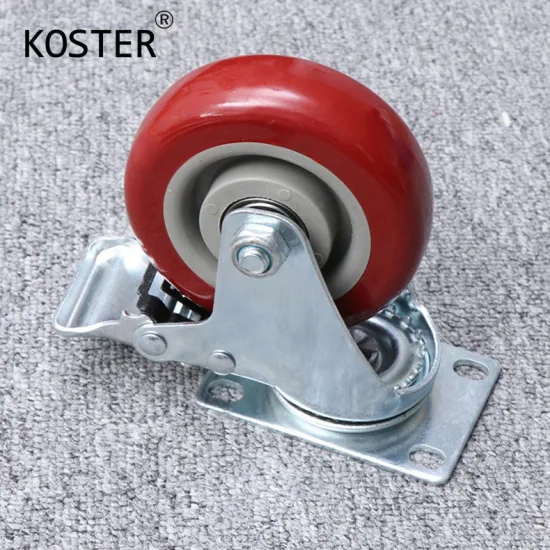 Furniture Shopping Trolley Wheels Single Bearing Red Plastic Caster